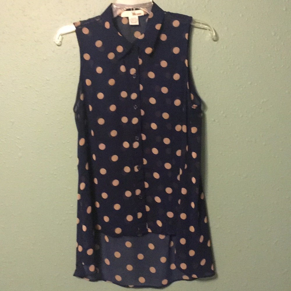 Navy and khaki sheer sleeveless top